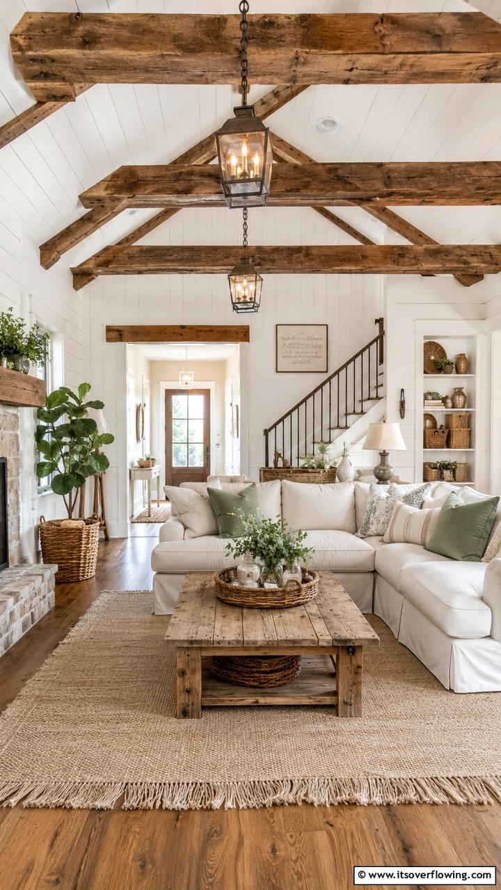 Farmhouse Warmth - 30 Exposed Beam Living Room Ideas for Rustic Charm