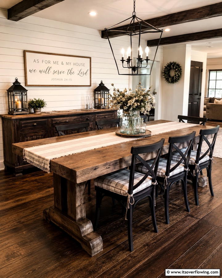 Farmhouse Warmth with Dark Tones - 25 Dark Wood Floor Dining Room Ideas for a Classic Look