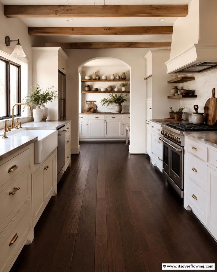 Farmhouse Warmth with Dark Wood Floors - 25 Kitchen With Dark Wood Floors Ideas for Elegance