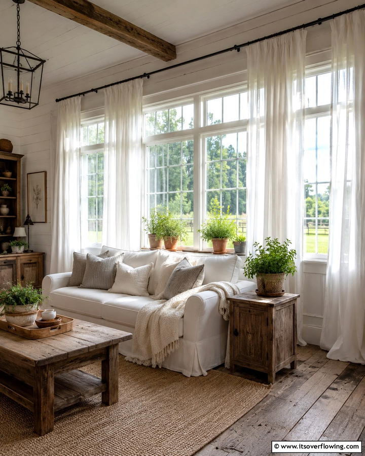 Farmhouse Window Dressings - 30 Small Rustic Living Room Ideas for Cozy Charm