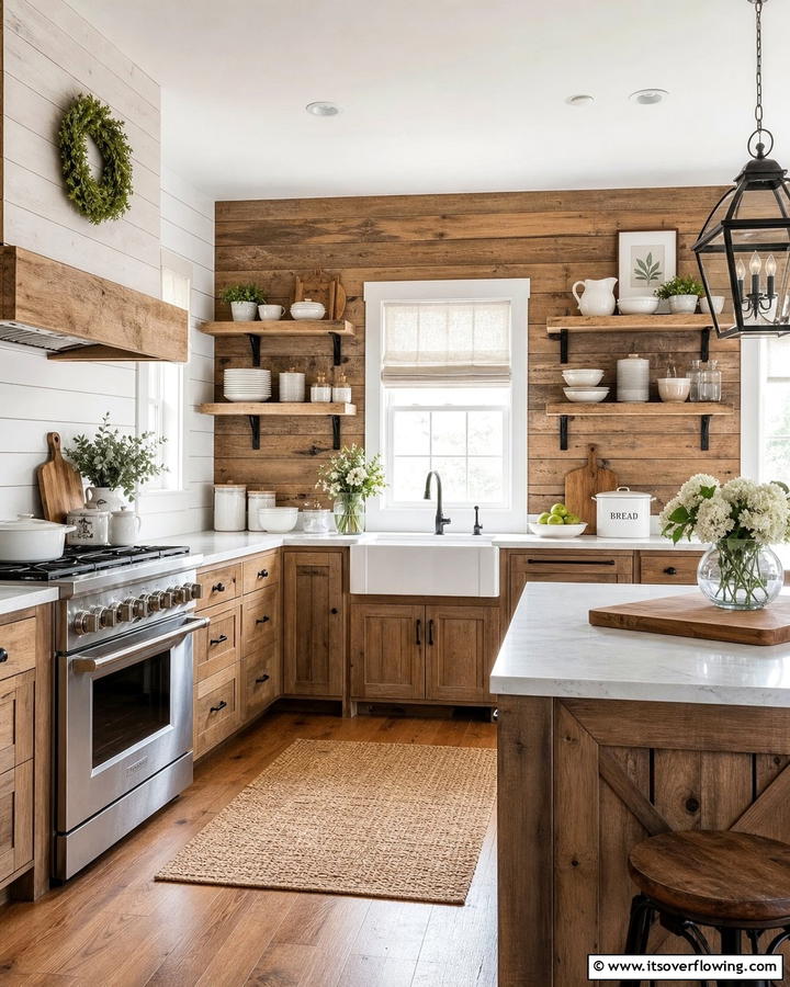 Farmhouse Wooden Paneling - 21 Kitchen Wall Decor Ideas for a Personalized Culinary Space