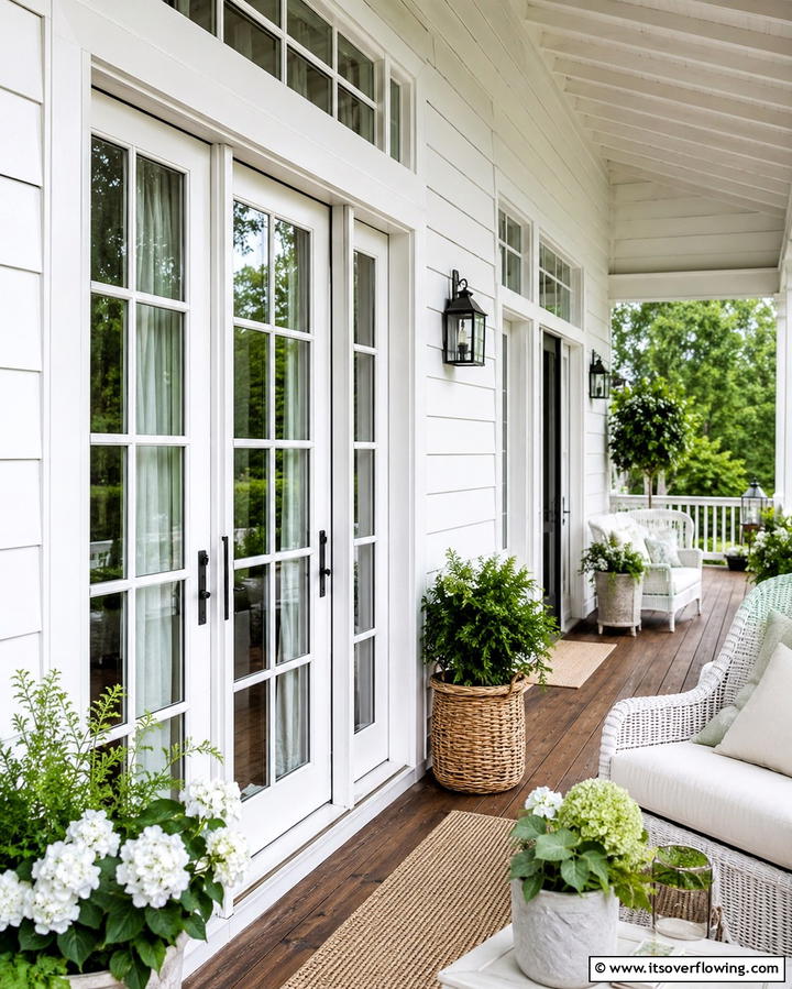 Farmhouse with Wrap around Porch and French Doors - 20 White Farmhouse With Wrap-around Porch Ideas