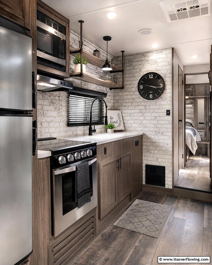 Faux Brick Walls - 25 RV Wallpaper Ideas for a Stylish and Comfortable Space