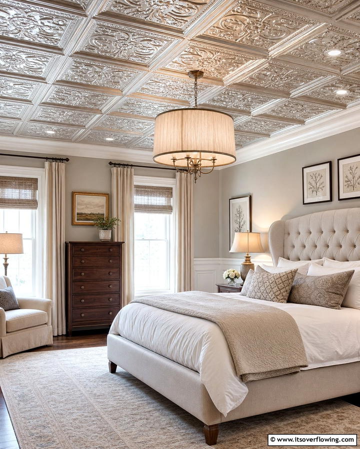 Faux Ceiling Panels for Added Dimension - 25 Stunning Bedroom Ceiling Ideas to Elevate Your Space