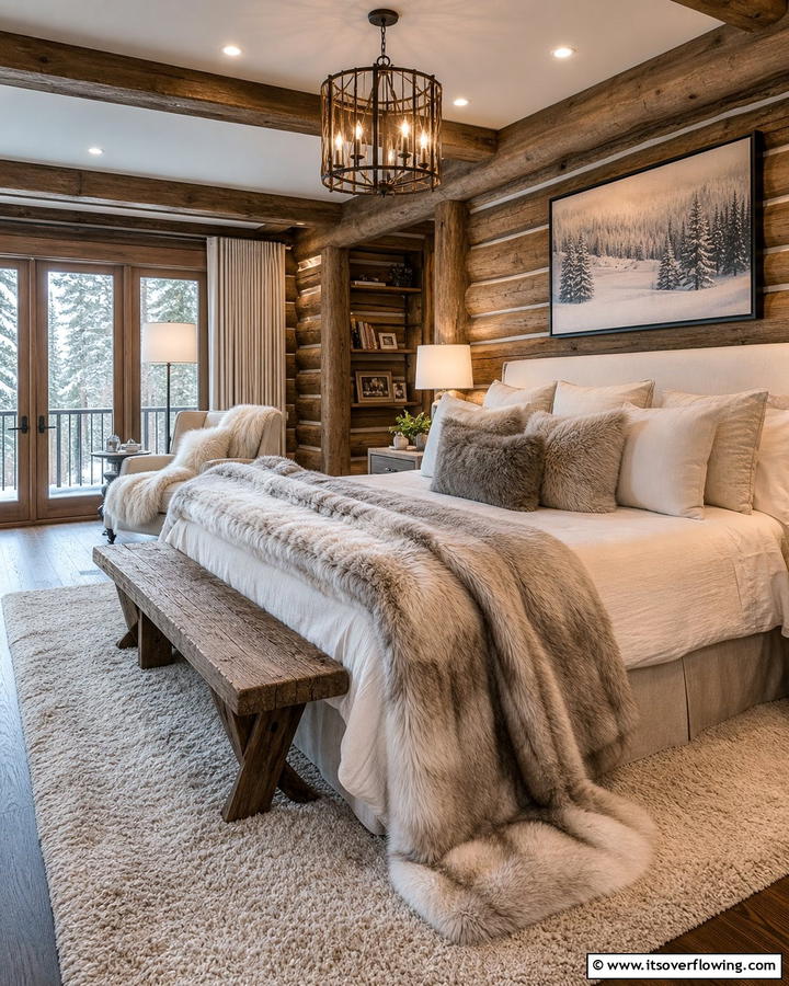 Faux Fur Throws - 25 Cozy Cabin Bedroom Ideas for a Rustic Escape