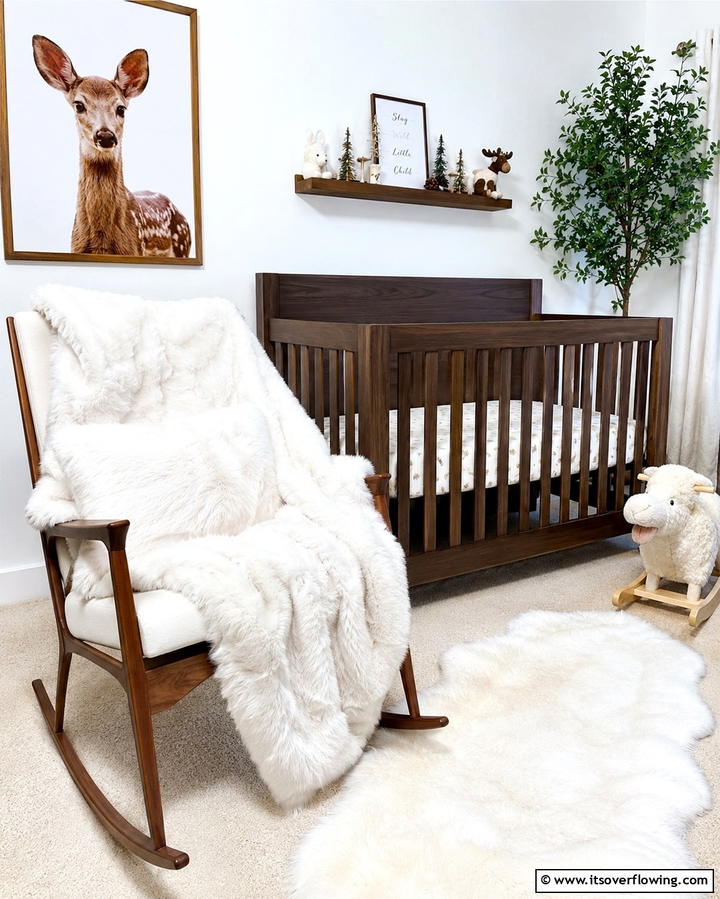 Faux Fur Throws and Cushions - 25 Woodland Nursery Ideas for a Nature-Inspired Room