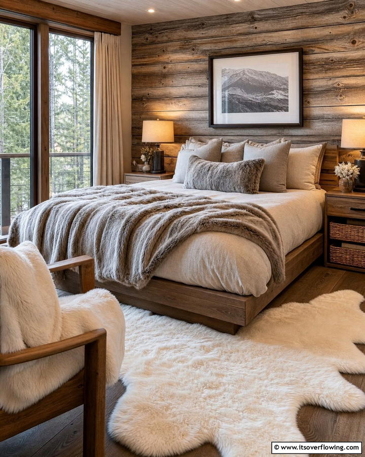Faux Fur Throws and Rugs - 25 Cozy Cabin Bedroom Ideas for a Rustic Escape
