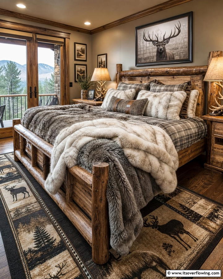 Faux Fur Throws - 20 Hunting Bedroom Ideas for a Rustic Retreat