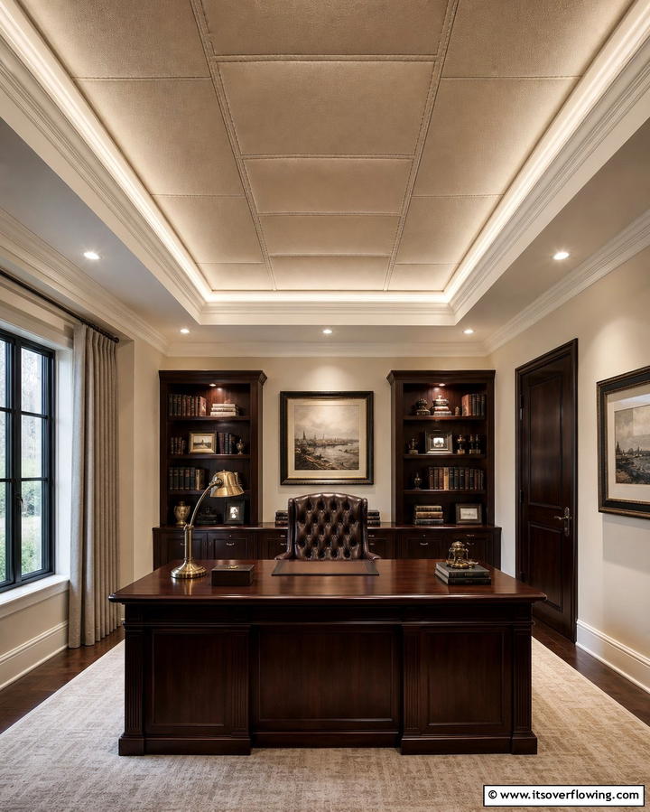 Faux Leather Inserts - 25 Reverse Tray Ceiling Ideas for a Unique Look
