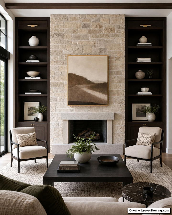 Faux Stone Fireplace with Built In Shelves - 25 Faux Stone Fireplace Ideas for a Cozy and Elegant Look