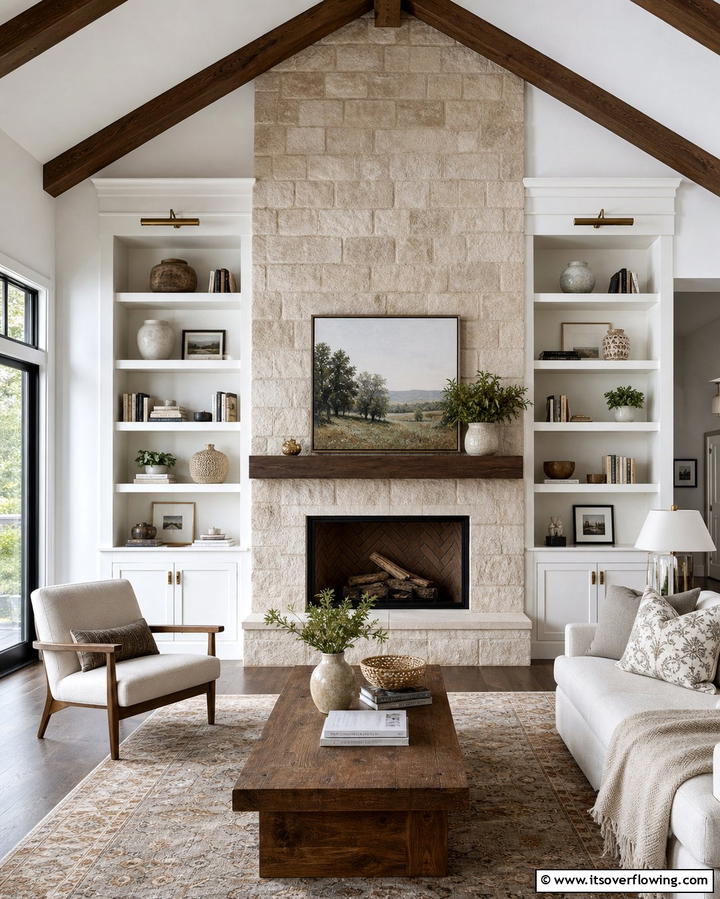 Faux Stone Fireplace with Built In Shelving - 25 Faux Stone Fireplace Ideas for a Cozy and Elegant Look