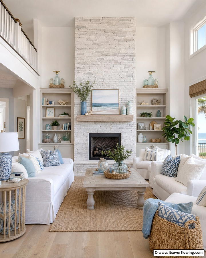 Faux Stone Fireplace with Whitewashed Finish - 25 Faux Stone Fireplace Ideas for a Cozy and Elegant Look