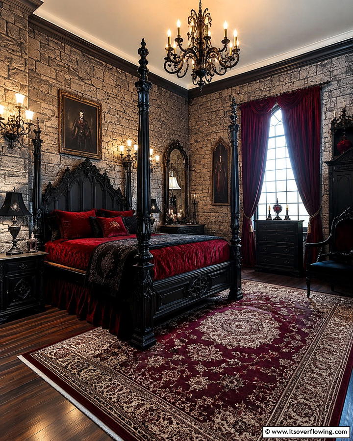 Faux Stone Walls - 20 Vampire Bedroom Ideas for a Dark and Mysterious Vibe