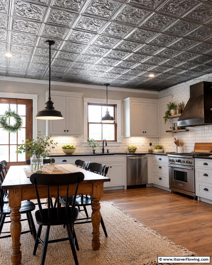 Faux Tin Tiles for Vintage Appeal - 25 Ceiling Wallpaper Ideas to Elevate Your Space