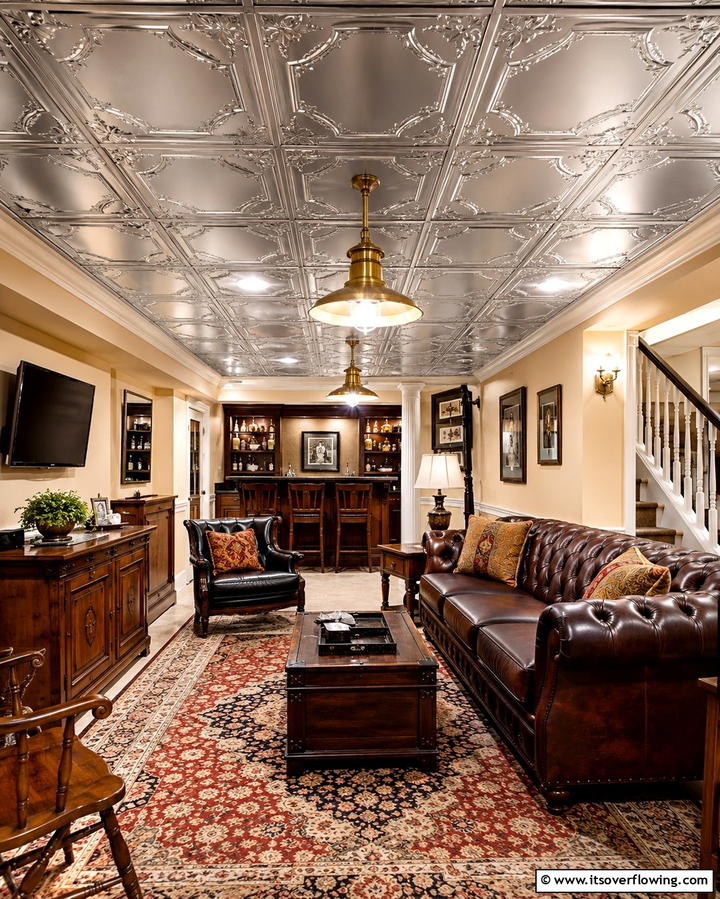 Faux Tin Tiles for Vintage Vibes - 25 Exposed Basement Ceiling Ideas for an Industrial Chic Look
