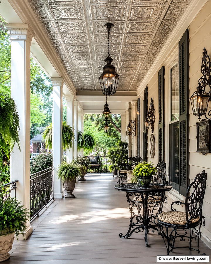 Faux Tin Vinyl for Vintage Appeal - 20 Vinyl Porch Ceiling Ideas for a Stunning Outdoor Look