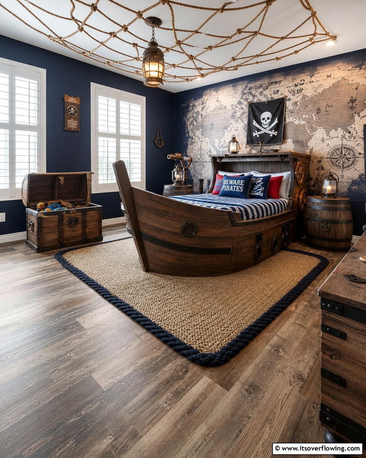 Faux Wooden Plank Flooring - 20 Pirate-Themed Bedroom Ideas for Adventurous Kids