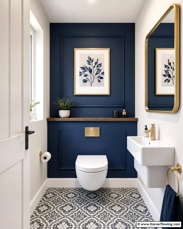Feature Wall with Bold Paint - 25 Downstairs Toilet Ideas for Small Spaces