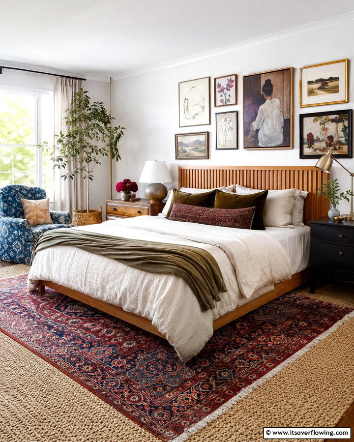 Featuring Layered Rugs - 25 Eclectic Bedroom Ideas to Inspire Your Space