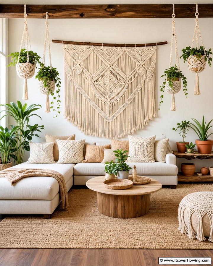 Featuring Macrame Decor - 20 Natural Living Room Ideas for a Calm Retreat