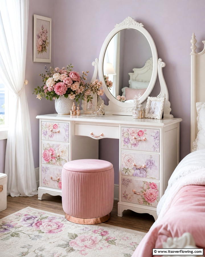 Feminine Floral Vanity Decor - 30 Stylish Makeup Vanity Ideas for a Functional Beauty Space