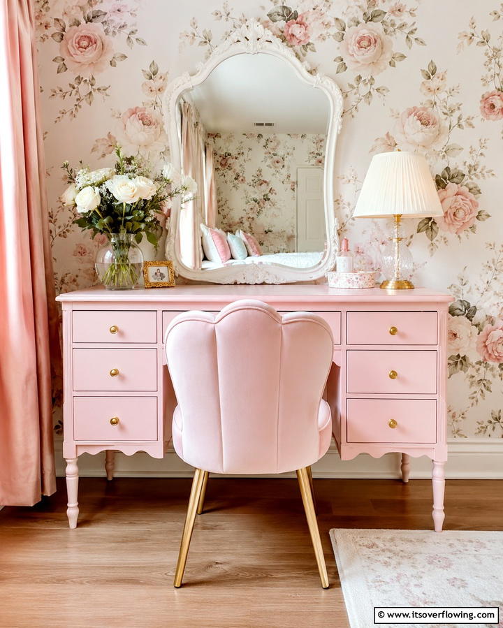 Feminine Floral Vanity Detail - 30 Bedroom Vanity Ideas for Chic and Functional Dressing Areas
