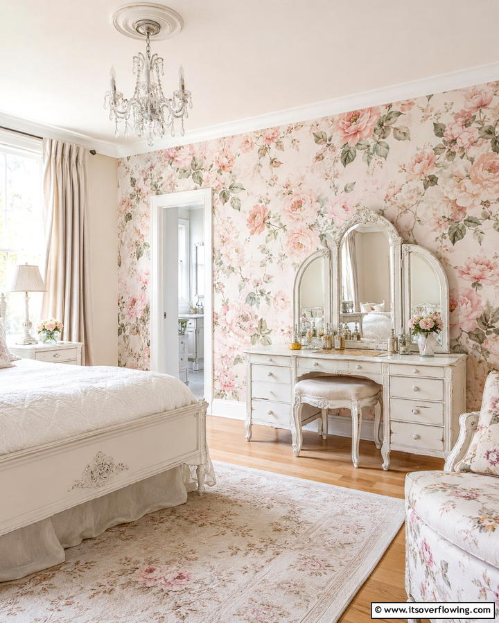 Feminine Floral Wallpaper - 25 Vintage Bedroom Ideas for Timeless Charm & Style
