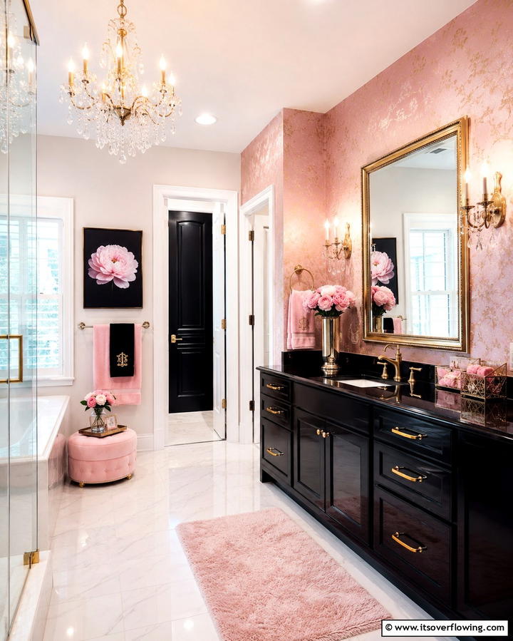 Feminine Glam Pink and Black Bathroom - 25 Pink and Black Bathroom Ideas for a Bold and Chic Look