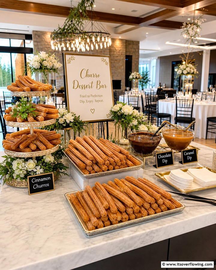 Festive Churro Dessert Bar - 25 Mexican Wedding Ideas for a Colorful and Festive Celebration