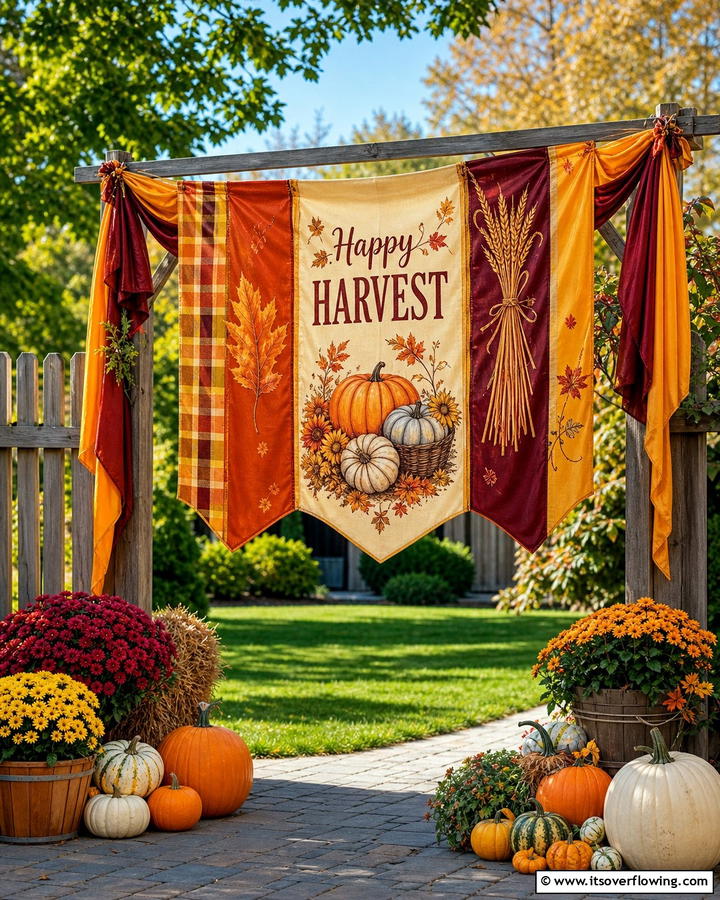 Festive Harvest Banners - 21 Fall Outdoor Decorating Ideas for a Cozy Vibe