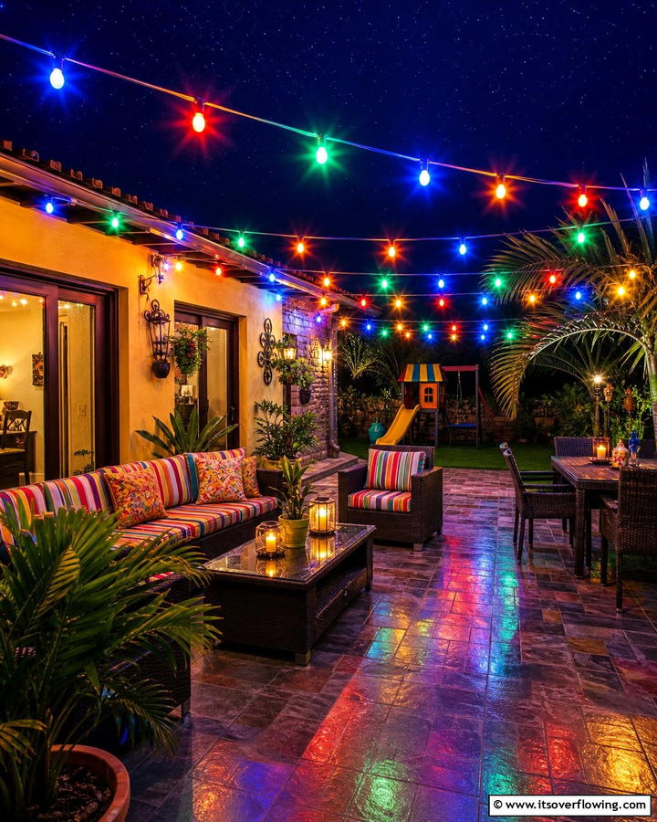 Festive Multi Colored Lights - 21 Patio String Light Arrangements for Magical Outdoor Ambiance