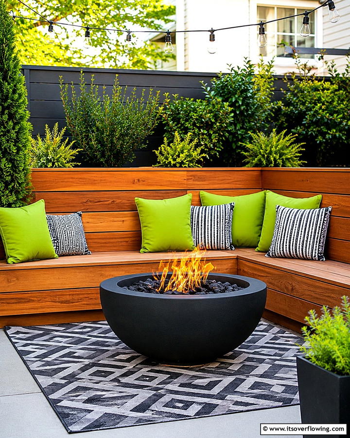 Fire Bowl with a Corner Seating Nook - 25 Outdoor Corner Fireplace Ideas for Cozy Nights