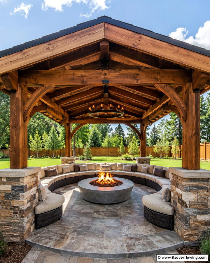 Fire Pit Centered Gazebo - 30 Backyard Gazebo Ideas for Outdoor Entertaining