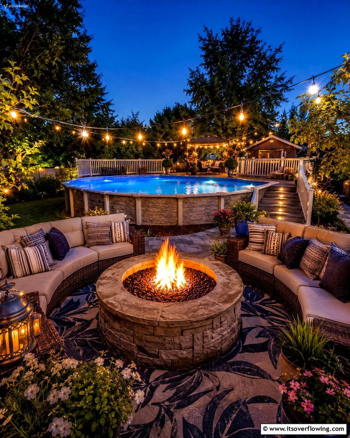 Fire Pit Corner - 25 Above Ground Pool Landscaping Ideas for a Stunning Yard