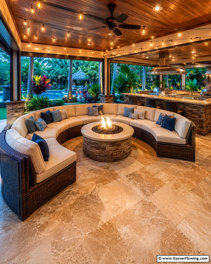 Fire Pit Dining Area - 20 Stylish Lanai Kitchen Ideas for Indoor-Outdoor Living