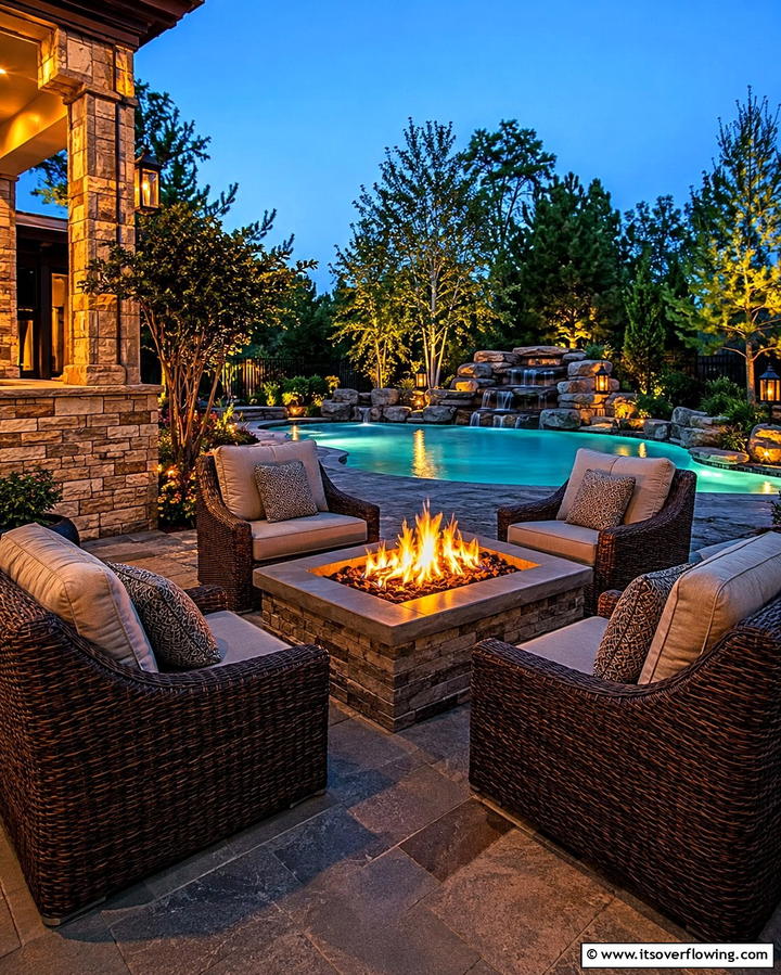 Fire Pit Gathering Spot - 25 Pool Patio Ideas for a Relaxing Outdoor Space