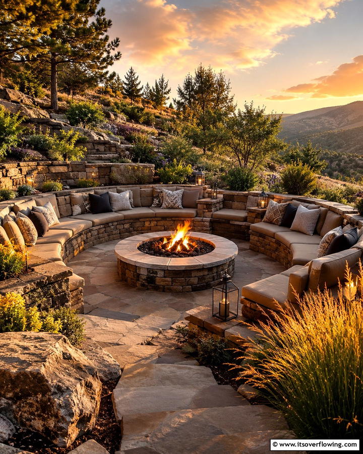 Fire Pit Lounge Area - 25 Down Sloped Backyard Ideas for a Unique Outdoor Space