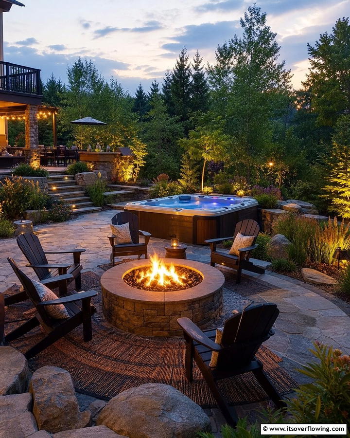 Fire Pit Pairing - 20 Hot Tub Landscaping Ideas for a Relaxing Retreat