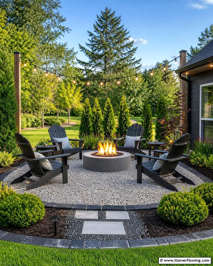 Fire Pit Surrounded by Gravel Landscaping - 25 Backyard Fire Pit Ideas for Cozy Landscaping