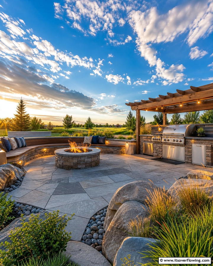 Fire Pit and Grill Combo Area - 21 BBQ Area Ideas for the Ultimate Outdoor Cooking Experience