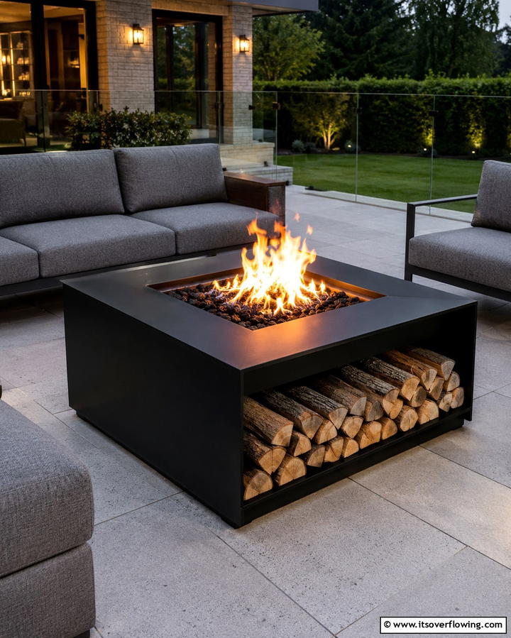 Fire Pit with Built In Log Storage - 25 Wood Burning Fire Pit Ideas for Cozy Nights