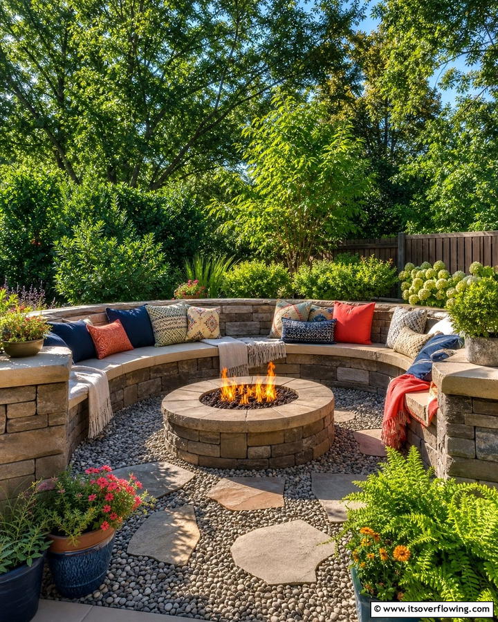 Fire Pit with Built In Seating - 25 Backyard Fire Pit Ideas for Cozy Landscaping