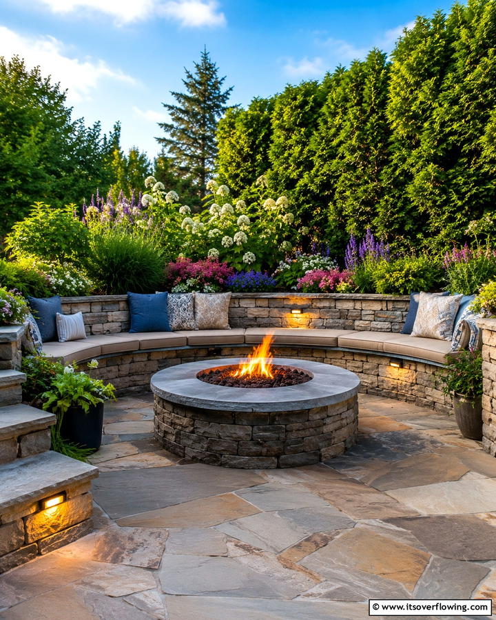 Fire Pit with Built In Seating - 20 Stone Patio With a Fire Pit Ideas for Cozy Nights