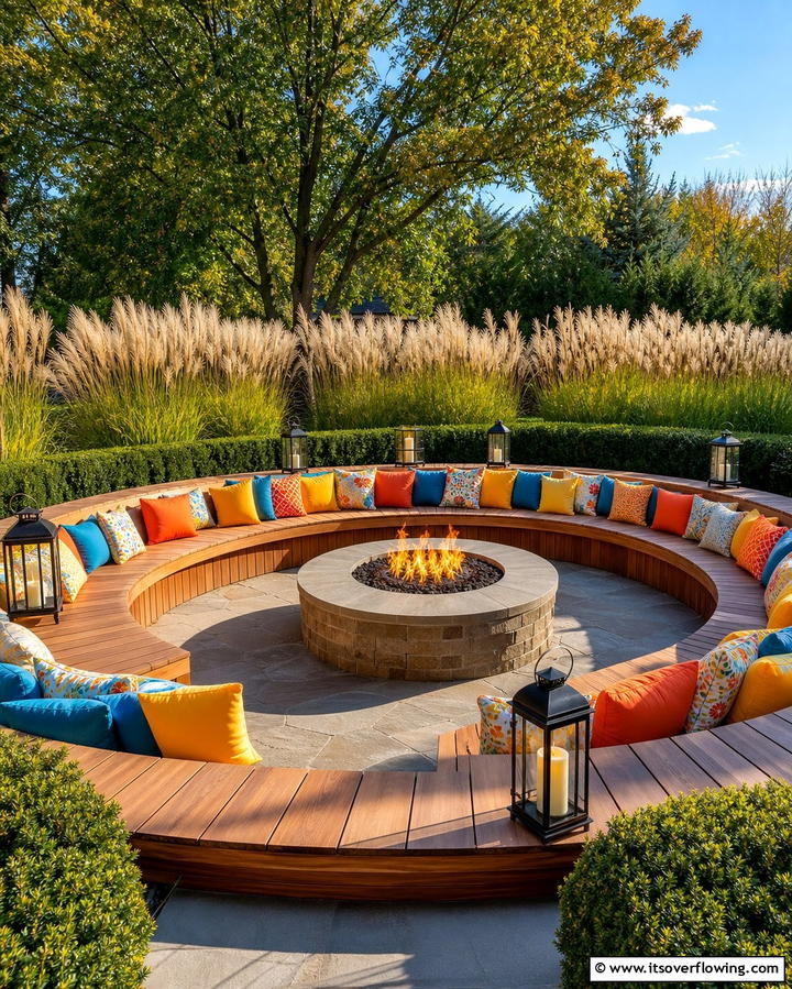 Fire Pit with Circular Bench - 25 Backyard Fire Pit Ideas for Cozy Landscaping