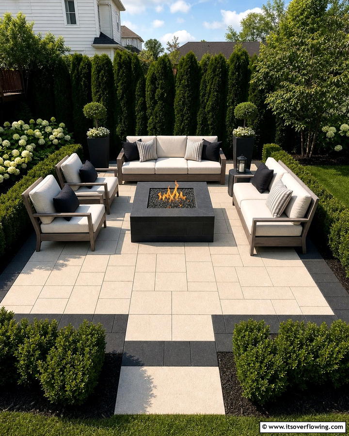 Fire Pit with Contrasting Border Pavers - 25 Concrete Paver Patio Fire Pit Ideas for Cozy Nights