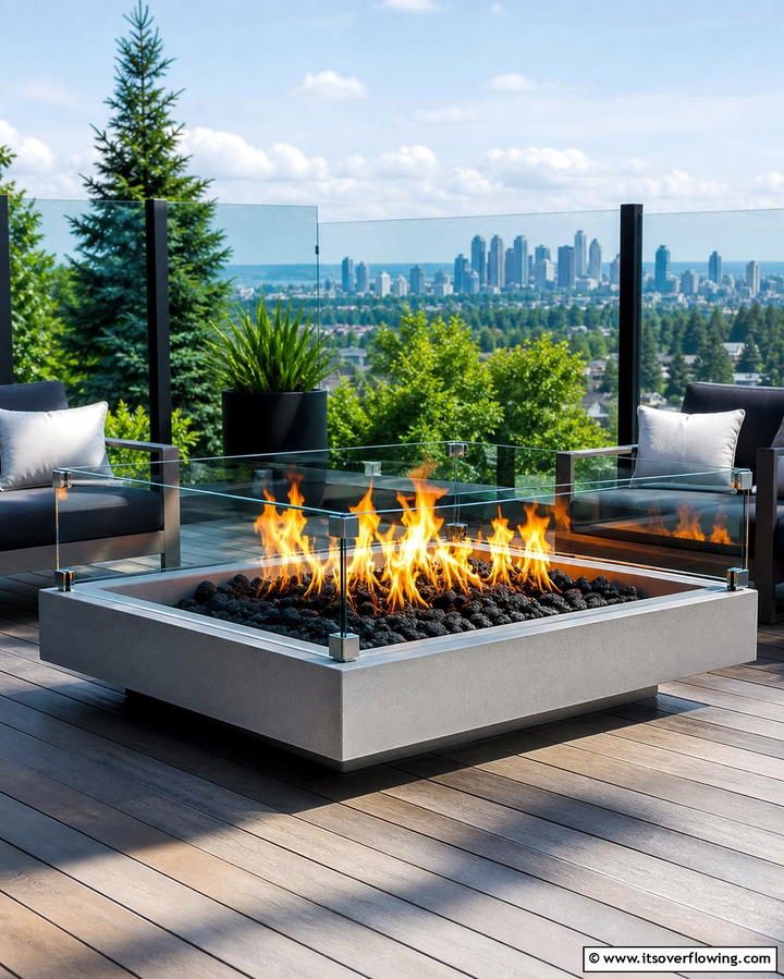 Fire Pit with Glass Wind Guard - 25 Backyard Fire Pit Ideas for Cozy Landscaping