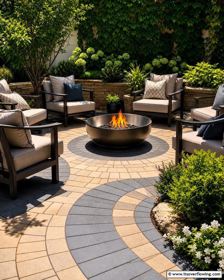 Fire Pit with Interlocking Concrete Pavers - 25 Concrete Paver Patio Fire Pit Ideas for Cozy Nights