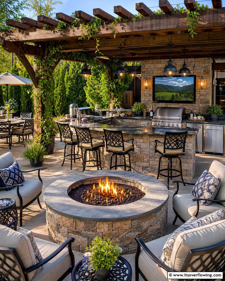 Fire Pit with Outdoor Kitchen Setup - 25 Backyard Fire Pit Ideas for Cozy Landscaping