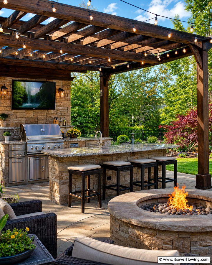 Fire Pit with Outdoor Kitchen - 25 Backyard Fire Pit Ideas for Cozy Landscaping