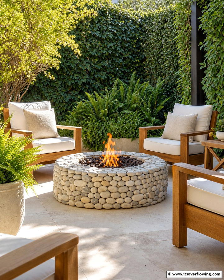 Fire Pit with River Rocks for a Smooth Finish - 25 Rock Fire Pit Ideas for Outdoor Gatherings